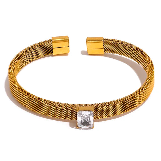 Bracelete Paris Banhado em Ouro 18k com Pingente de Zircônia Branco