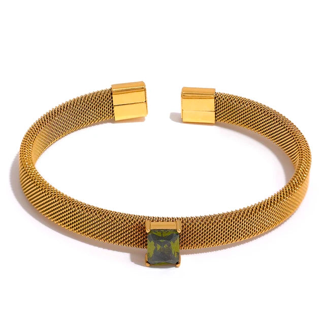 Bracelete Paris Banhado em Ouro 18k com Pingente de Zircônia Verde