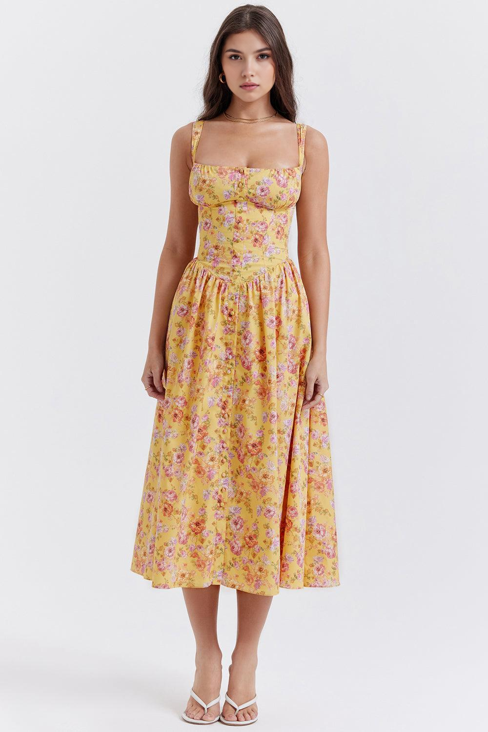 Vestido Bustier Lauren Floral Amarelo